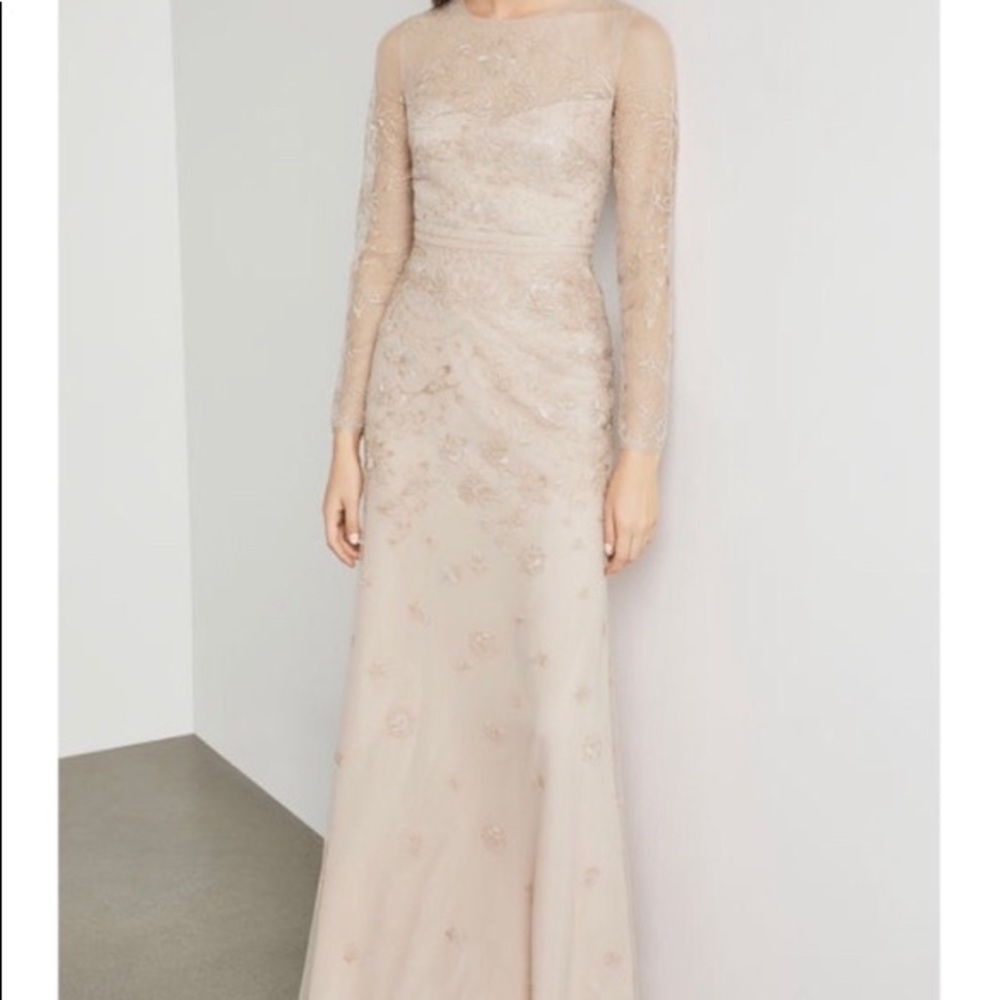 BCBGMAXARIA Nude Gold Embroidered Dress